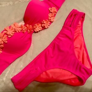 Victoria Secret Hot pink & orange strapless bikini